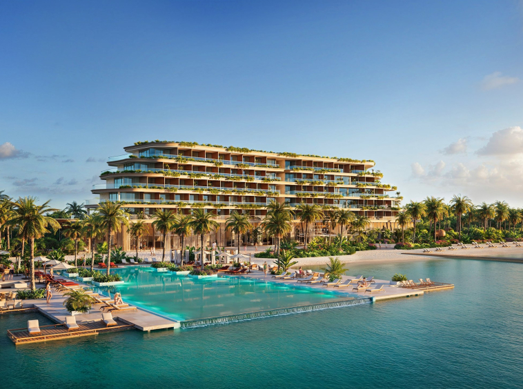 Корпус резиденций Radisson Resort Maldives и лагуна с понтонами